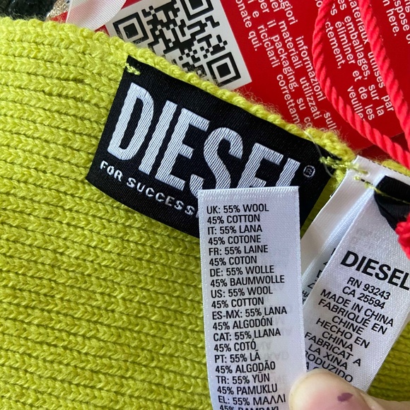 NWT DIESEL K-CODER LIME GREEN COTTON WOOL SCARF EMBROIDERED LOGO - Picture 4 of 8